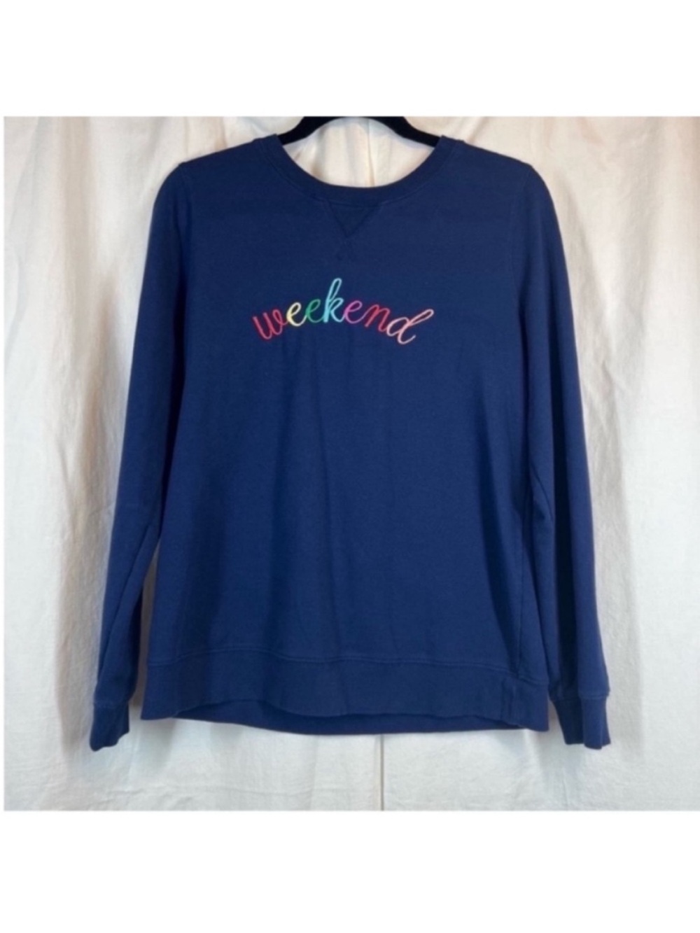 St John’s Bay rainbow embroidered weekend classic pullover sweatshirt